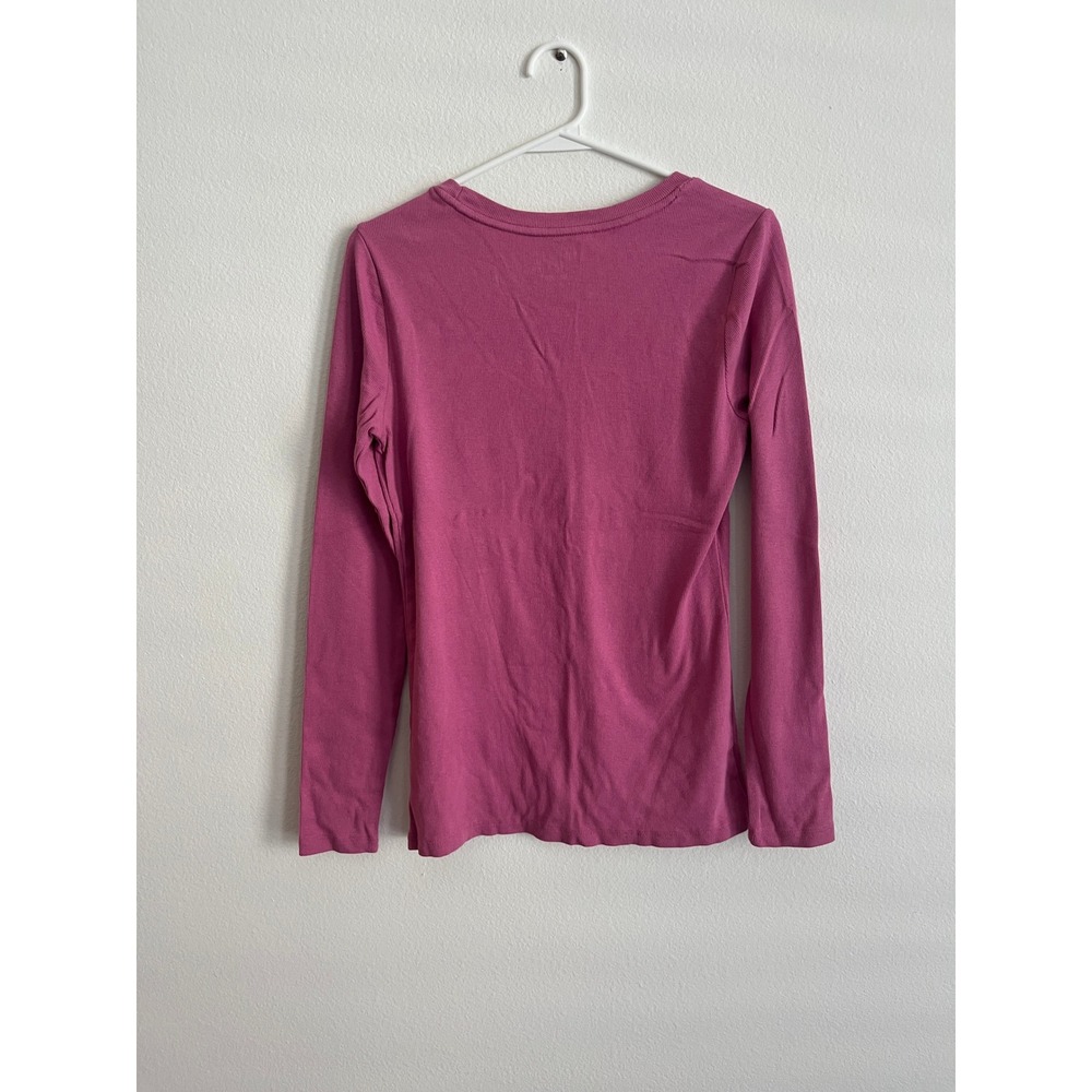 Time and Tru Womens Ribbed Long Sleeve Crewneck Top Berry Pink Size Medium 8-10